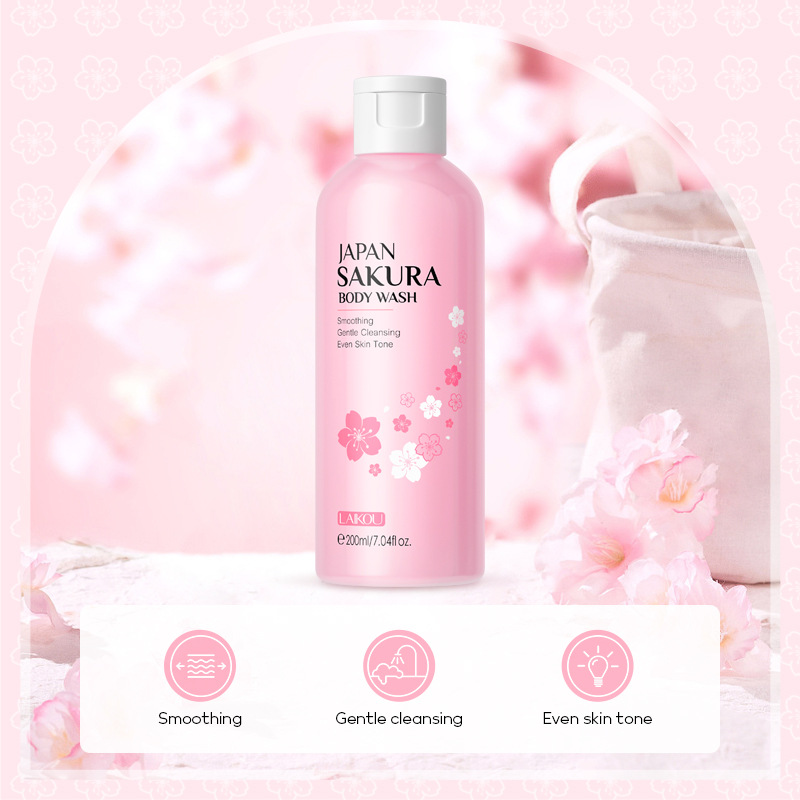 LAIKOU Japanese Cherry Blossom Body Wash 200ml for Cross-border Moisturizing, hydrating and softening Skin Cleansing in stock details Picture