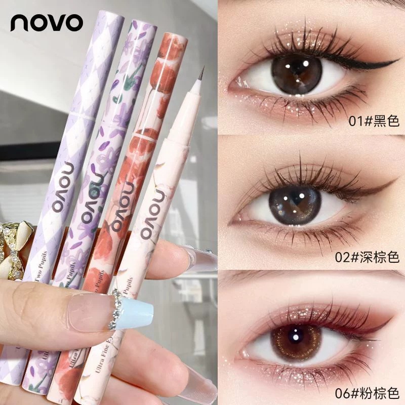 NOVO Double Eye Clipper Ultra-Fine Eyeliner Liquid Pen is waterproof and does not smudge the lower eyelashes. Beginner's eyeliner pen full figure