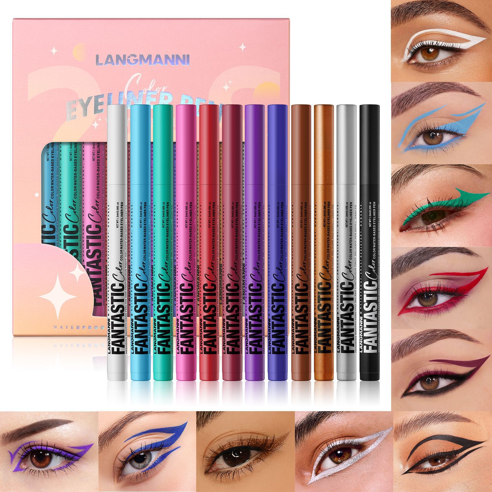 LANGMANNI Liquid Twelve-color Eyeliner Pen Set Matte Quick-Drying fang Smudge Eyeliner Liquid Pen full figure