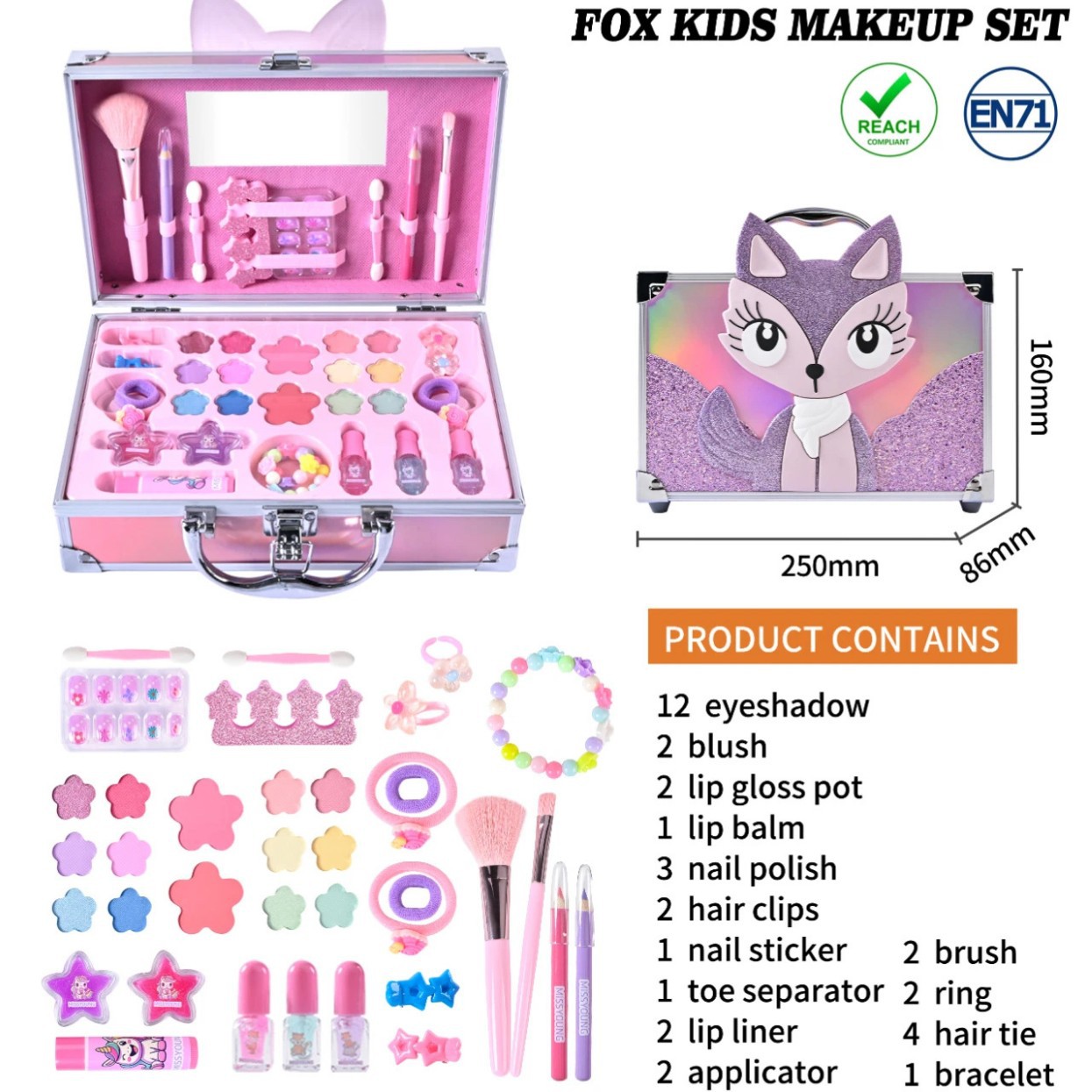 Miss Young Cross-border Bestseller Professional children's facial cosmetics Fox Washable Makeup Set Palette full figure