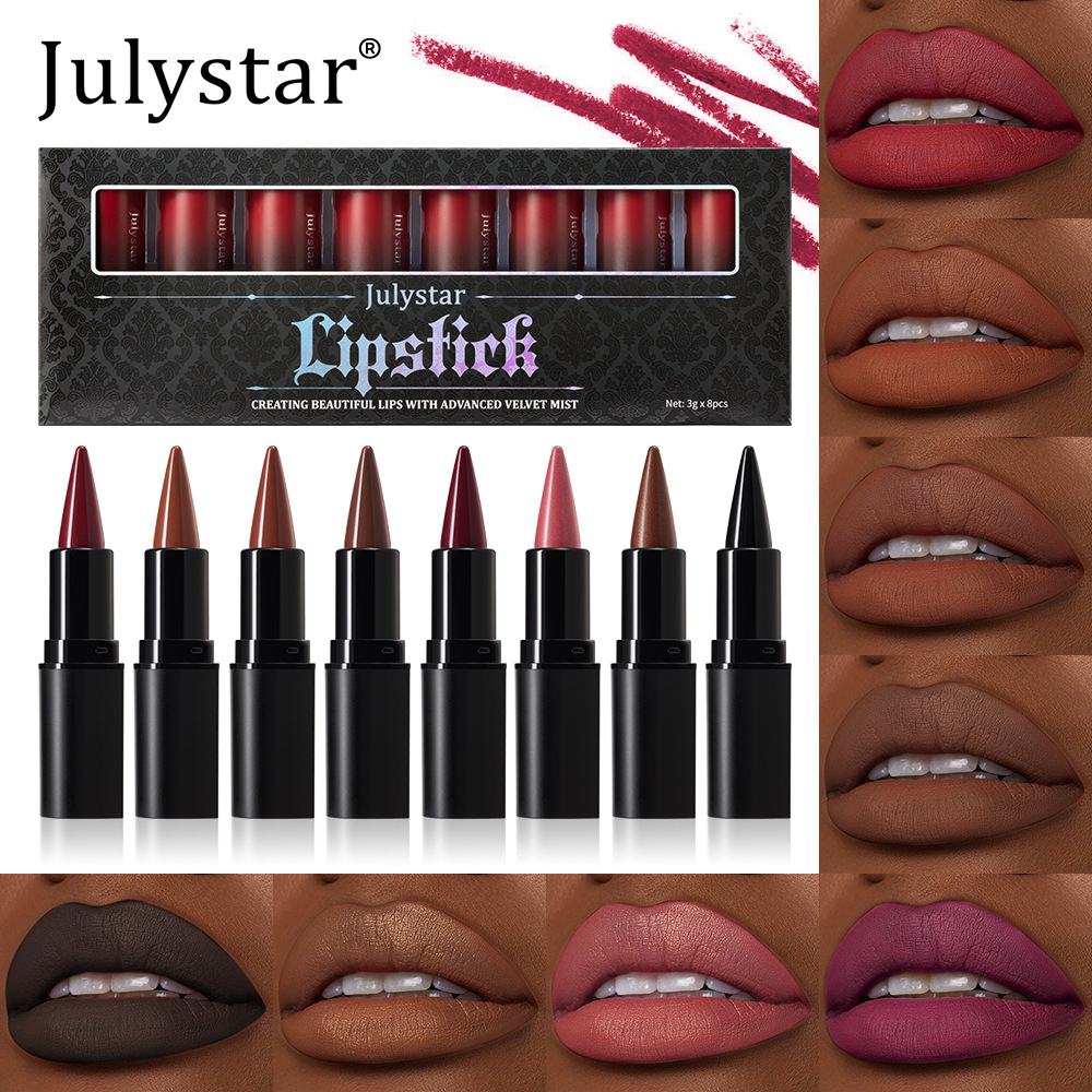 Julystar Natural Matte Lipstick Lip Makeup Long-lasting Waterproof and Easy to apply eight-color Set Lipstick pen full figure