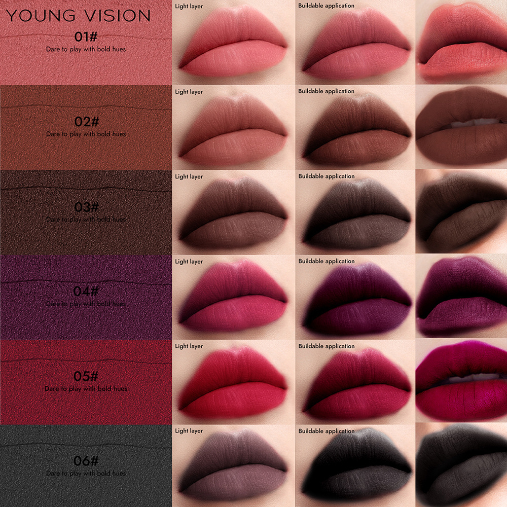 YOUNG VISION 6-color matte velvet matte lip paste is not easy to stick to the cup and is a multi-purpose eyeshadow blush for contouring details Picture