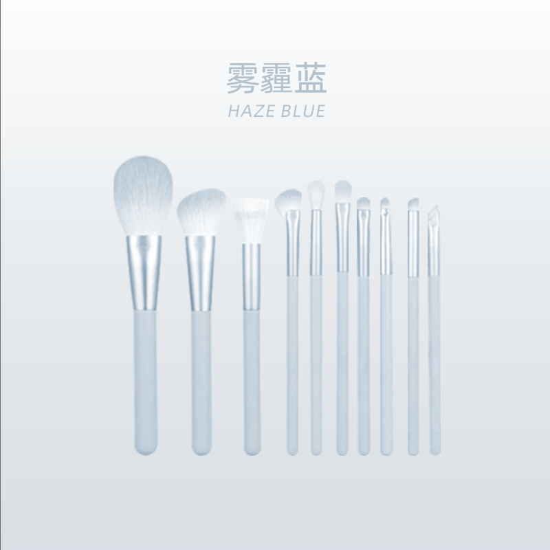 Wholesale of cross-border best-selling 10-piece makeup brush set, complete set of beauty tools with baked paint, wooden handle, dot color, blade and loose powder Specification drawing