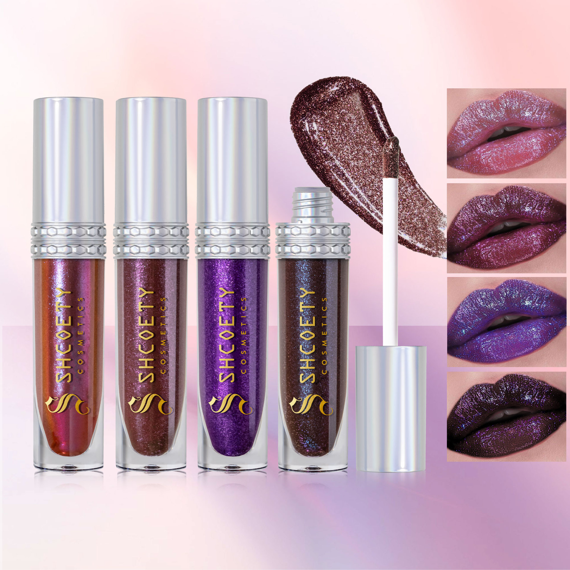 SHCOETY Cross-border Sparkling Polarized Lip Gloss is long-lasting and easy to color, with a dazzling bright lip gloss and a fine pearlescent glow that moisturizes the lips full figure
