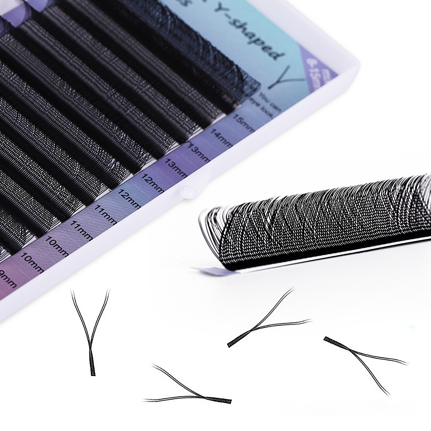 In-stock Y-shaped D-curved eyelash extensions without loose roots, mesh woven eyelash extensions, double tips, yy0.07 eyelashes Application Scenario