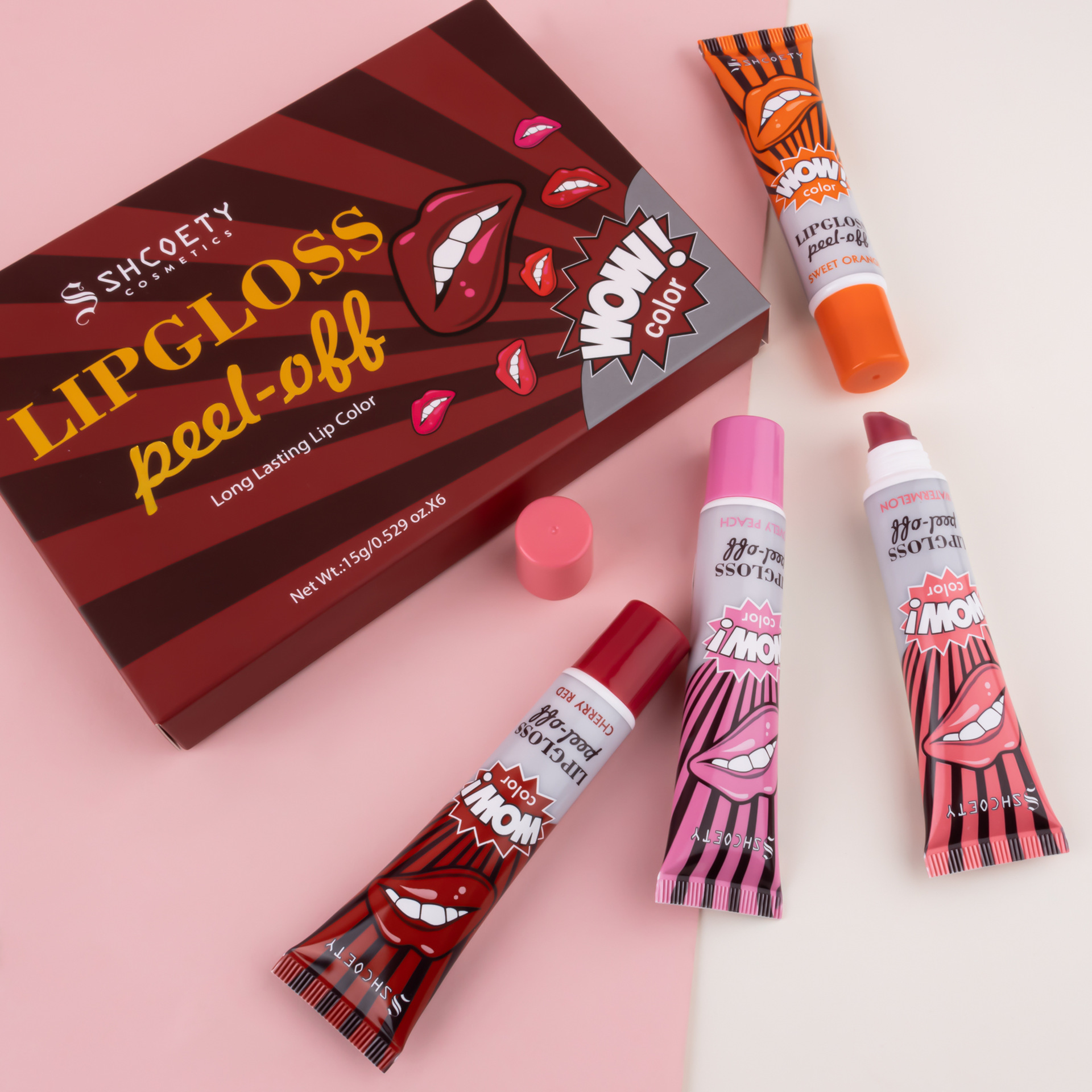 SHCOETY peel-off lipstick Set, Moisturizing lip mask, lip gloss, stretch, waterproof, non-fading, non-stick, lip gloss, cross-border Specification drawing