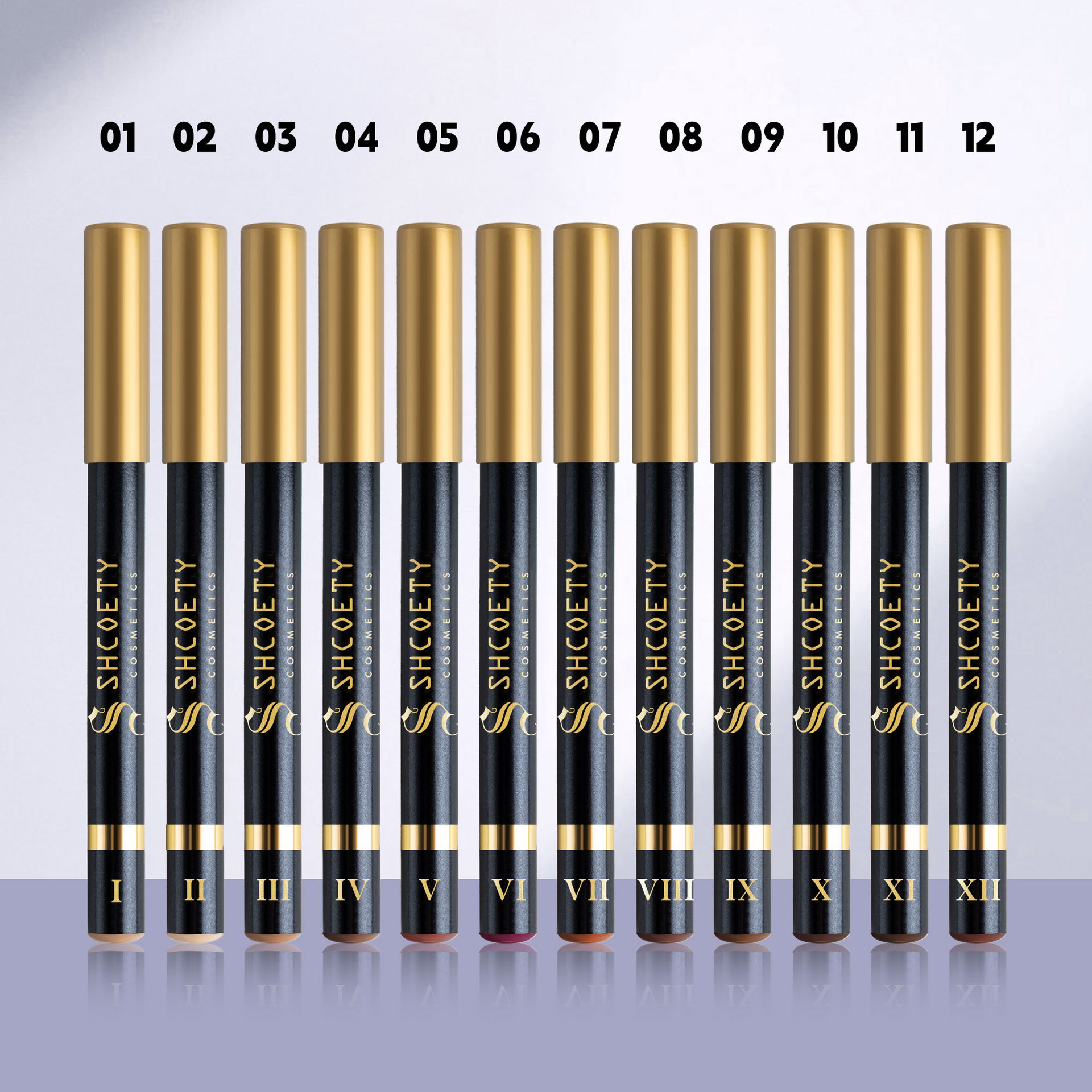 SHCOETY 12-color pearlescent eyeshadow pen set, non-smudging with pencil sharpener, eyeliner, horizontal pencil, cross-border Item Picture
