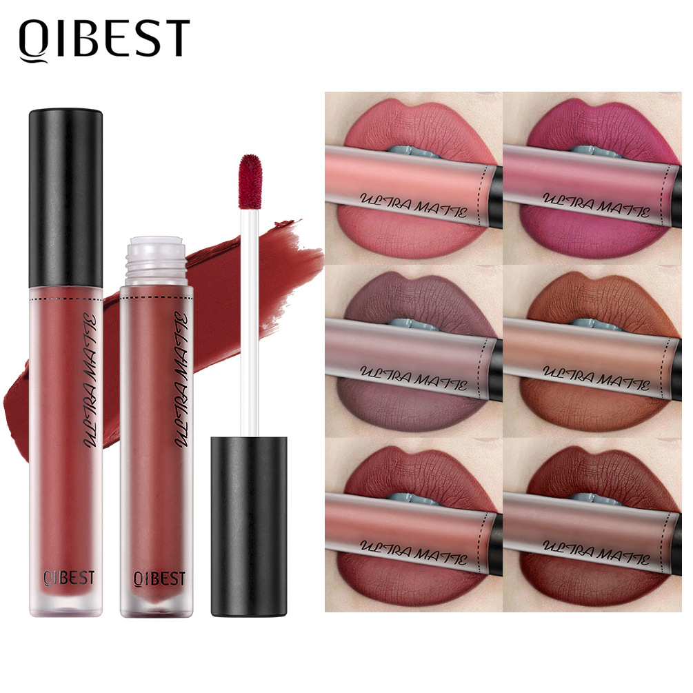 QIBEST matte lip gloss does not stick to cups, does not fade, is a long-lasting liquid that moisturizes lipstick and is easy to apply. It is a lip gloss makeup full figure
