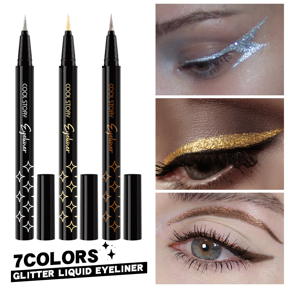 cool story Liquid High-gloss Eyeliner Pen with pearlescent fine Sparkle, brightening, quick-drying, water-resistant and sweat-proof metal sleeping pen Item Picture