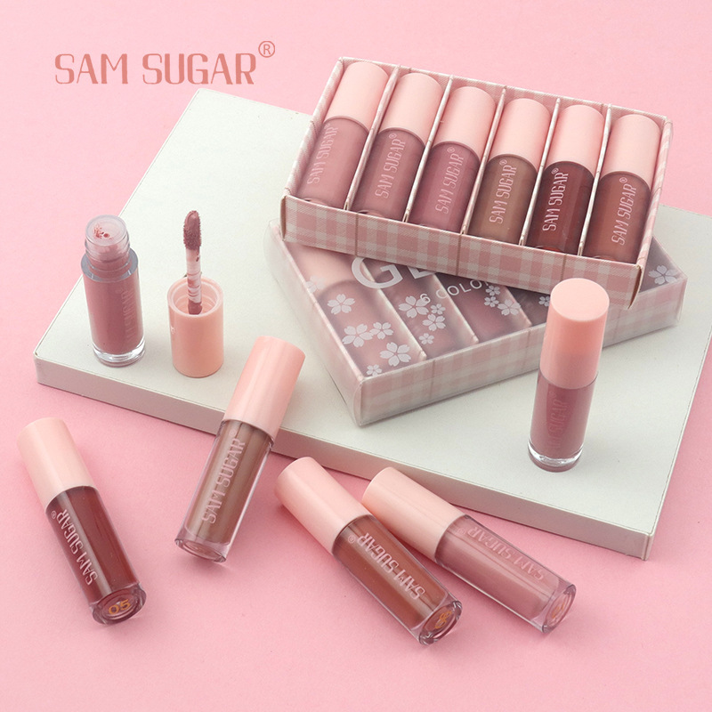 SAM SUGAR Matte non-stick Cup 6-color Lip Gloss set Matte Velvet easy-to-Apply Lip Gloss Glaze liquid Specification drawing