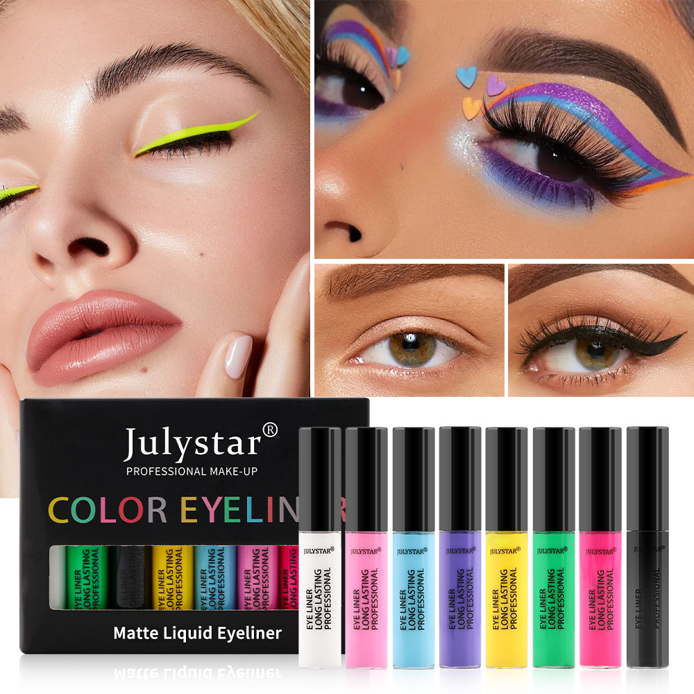 julystar Southeast Asia Foreign Trade Cool Black Eyeliner Liquid Pen Cross-border Europe and America Waterproof Colored Eyeliner Pen Set Wholesale Specification drawing