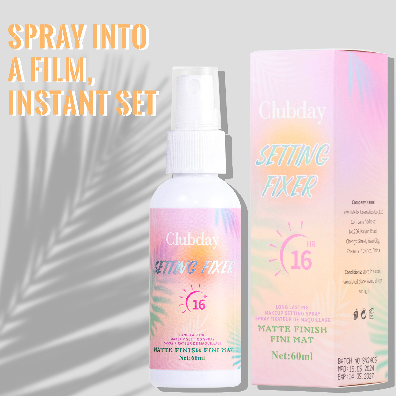 Clubday 60ML Cross-border Moisturizing Matte Setting Spray Long-lasting Oil Control, Water Resistance and Clear Setting Spray Water details Picture