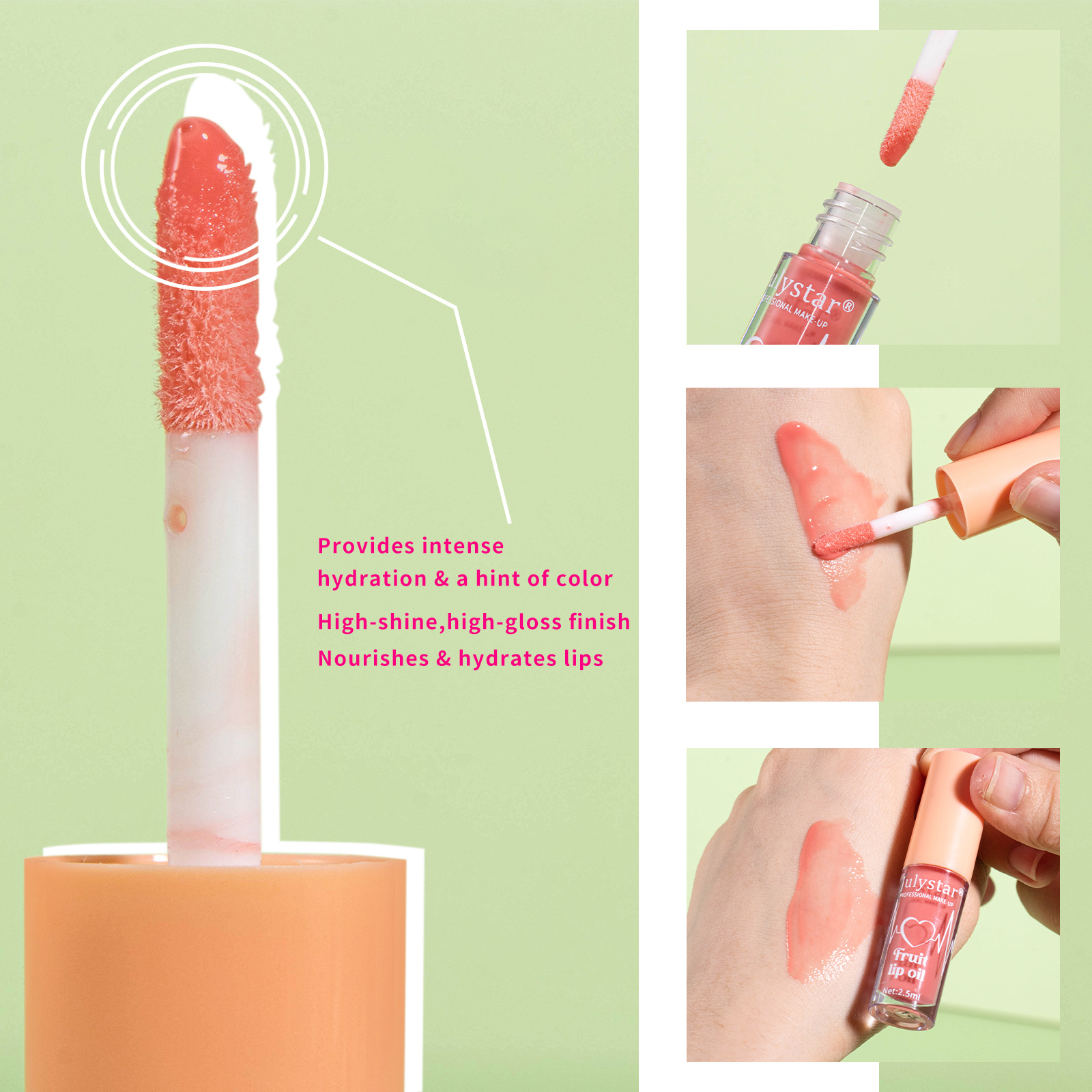 Julystar Amazon's best-selling 20-color fruit lip gloss, water-transparent Moisturizing and nourishing pearlescent lip oil Application Scenario