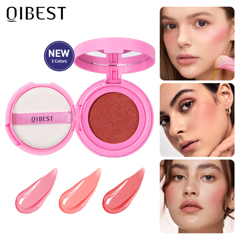 QIBEST Cushion Blush matte naturally brightens rosy complexion, nude blush liquid contouring facial makeup full figure