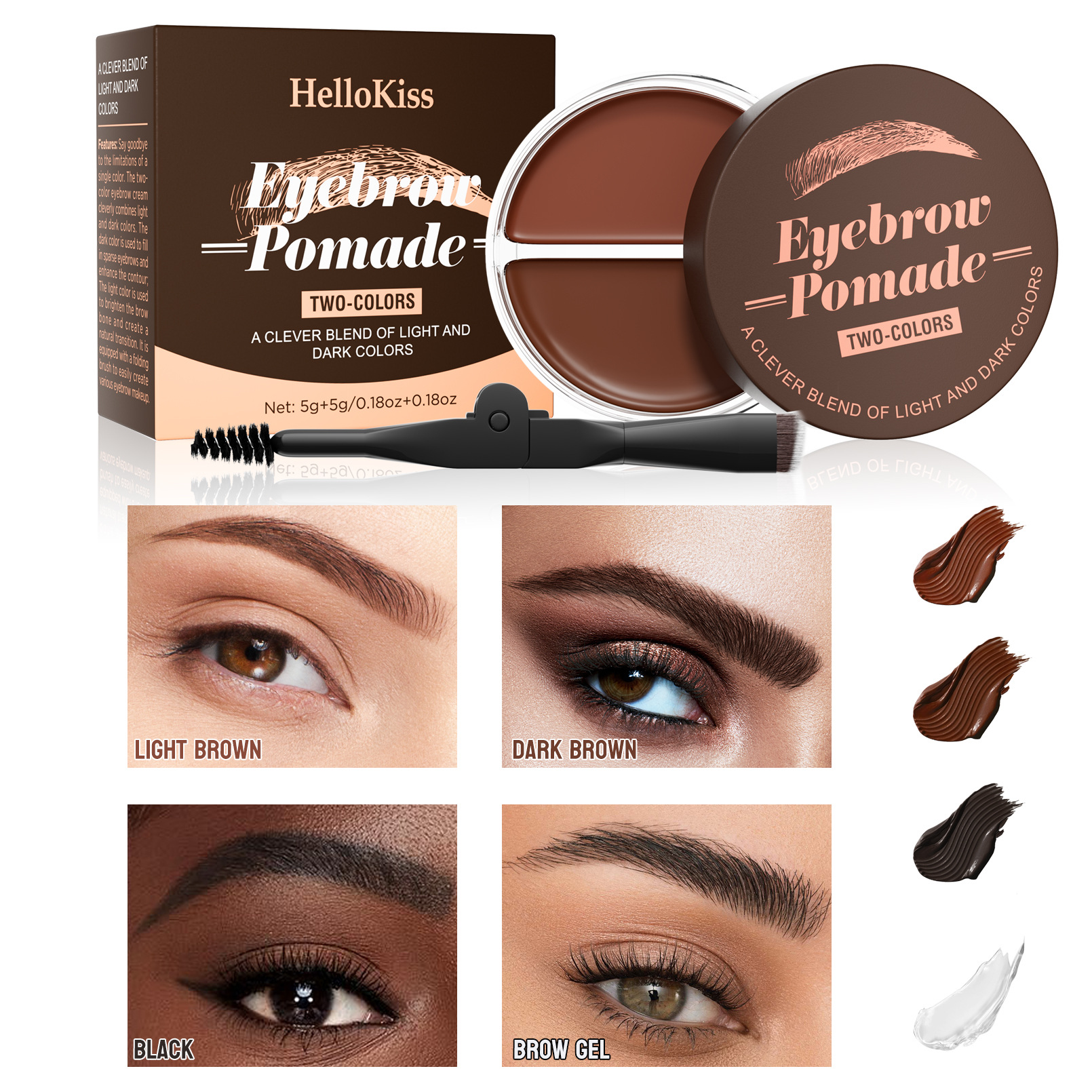 Hellokiss Two-Color Eyebrow Cream 2-in-1 Natural Long-lasting and color-enhancing Eyebrow Shaping Cream Wild Eyebrow Brow Pomade full figure