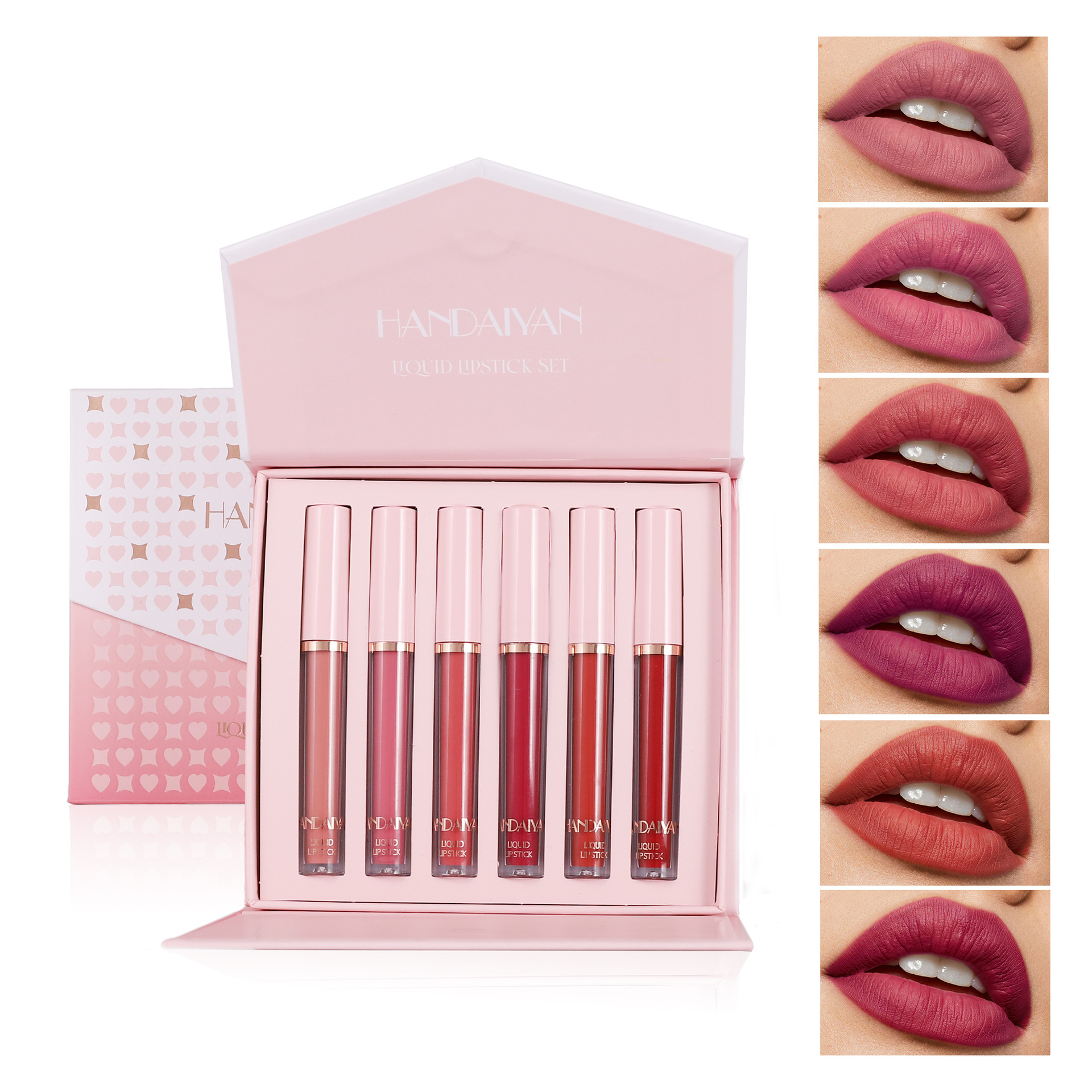 Cross-border 6-color lip gloss set: Long-lasting waterproof, non-stick to cups and non-fading handaiyan Matte red Lip Gloss set details Picture