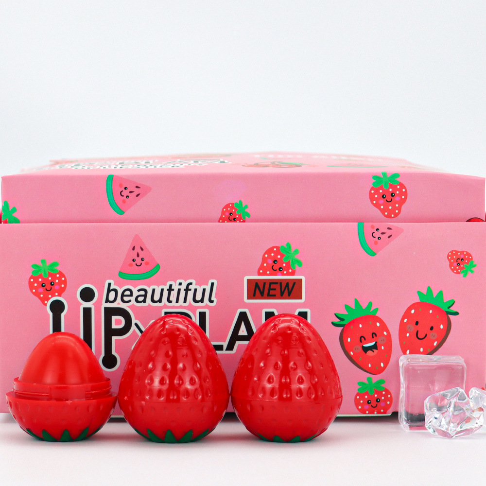The new cross-border strawberry cute lip balm provides long-lasting moisture and helps to reduce lip lines. It is a lip base lip balm that makes your lips plump Item Picture