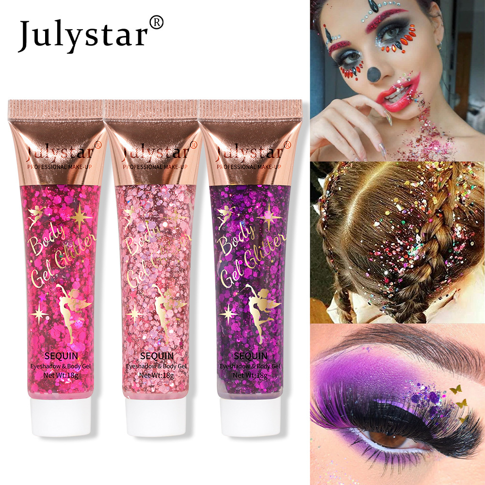 Julystar Mermaid Scale Gel Sequin Eyeshadow Liquid, Face and Lip Glitter, Body Polarized, Stage Sequin Eyeshadow details Picture