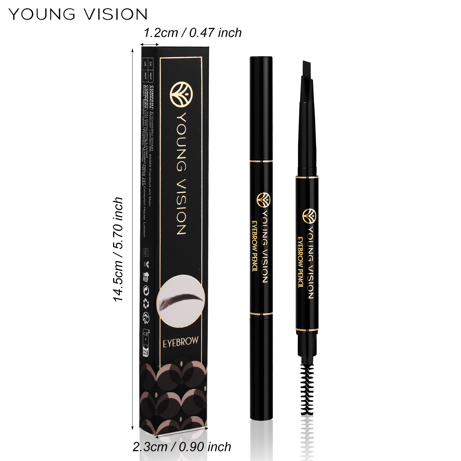 YOUNG VISION Automatic rotating double-head triangle eyebrow pencil with less smudge, double-head with brush Application Scenario