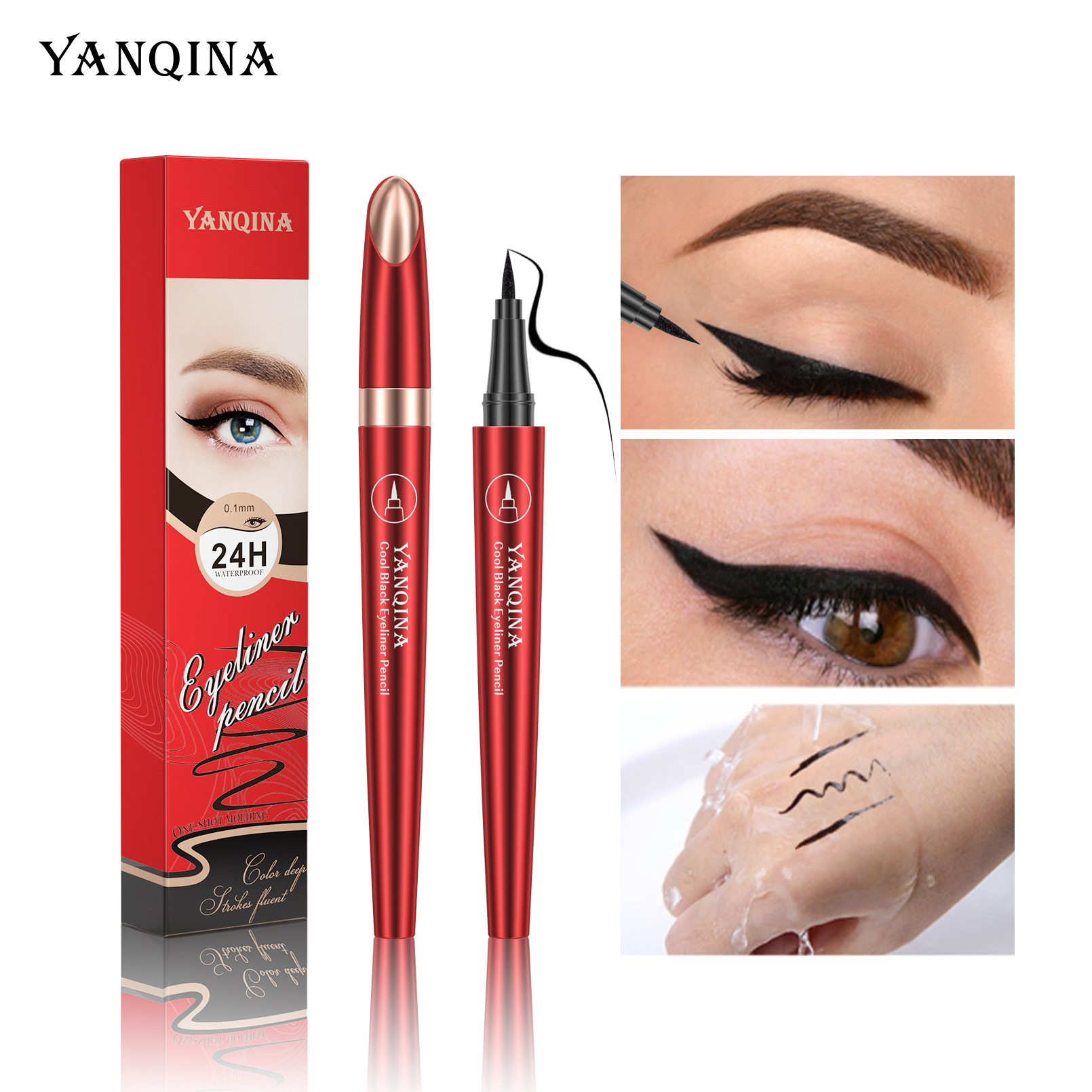 New Yanqina quick-drying eyeliner pen, waterproof, sweat-proof, non-smudge ultra-fine eyeliner liquid pen, wholesale cross-border cosmetics full figure
