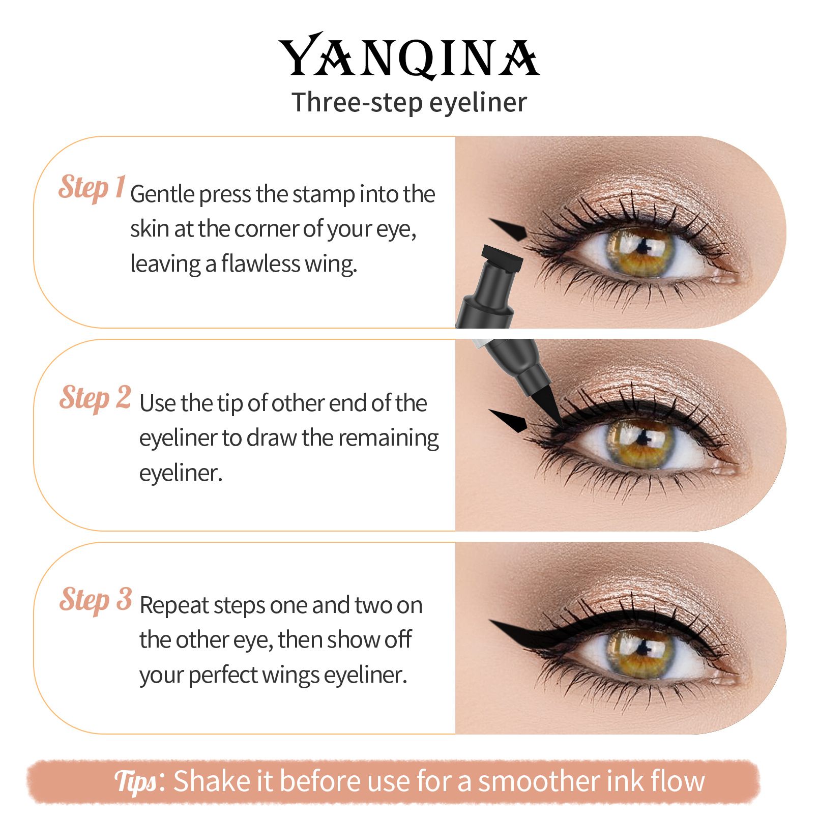 YANQINA Yanqina Seal eyeliner Pen is waterproof and does not smudge. Double-head Eyeliner Stamp eyeliner makeup Specification drawing