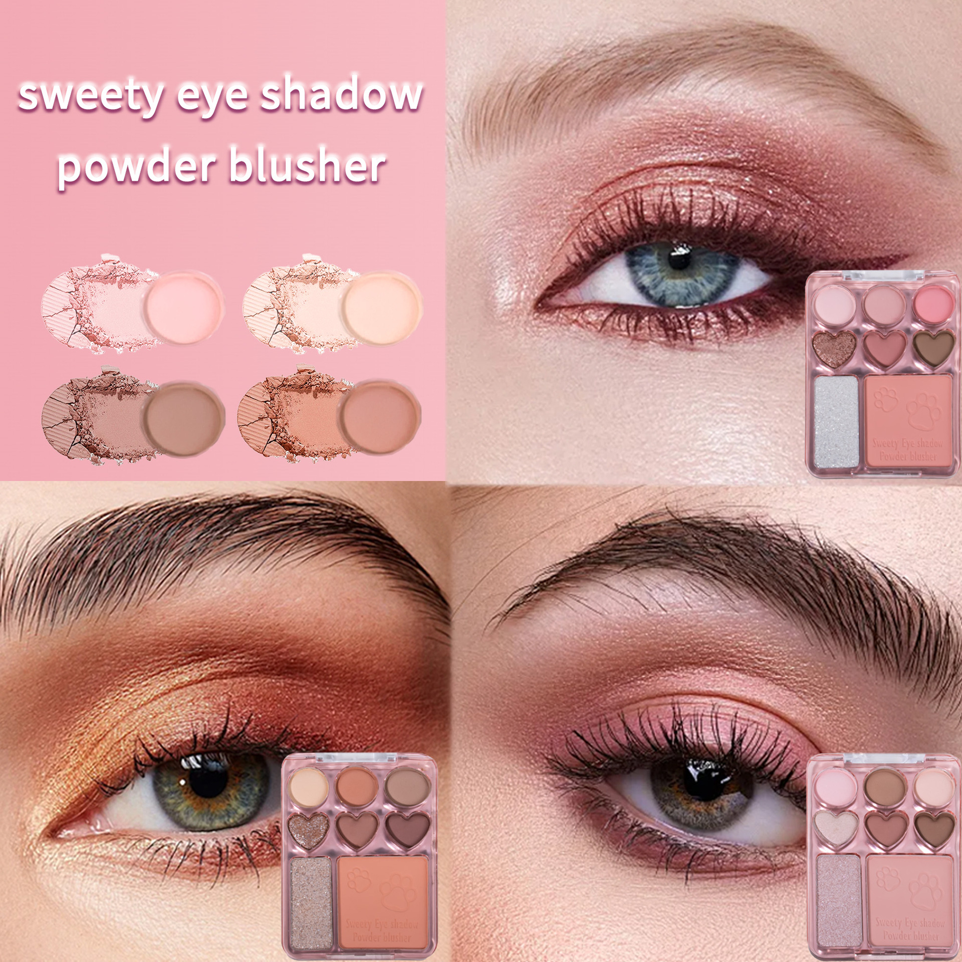 Shcoety8-color heart-shaped Eyeshadow palette, blush, highlight, one-piece natural three-dimensional, waterproof, long-lasting, fine and sparkling eyeshadow cross-border Specification drawing