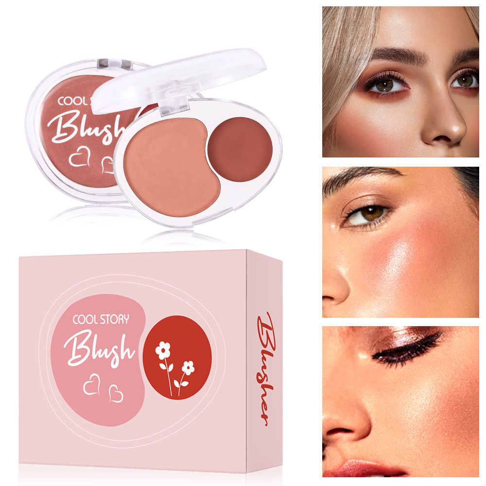 cool story Two-in-One Blush Paste Soft and Creamy Contouring Mashed Potato Paste Two-color Facial Brightening Mousse Blush Cream Plate Specification drawing