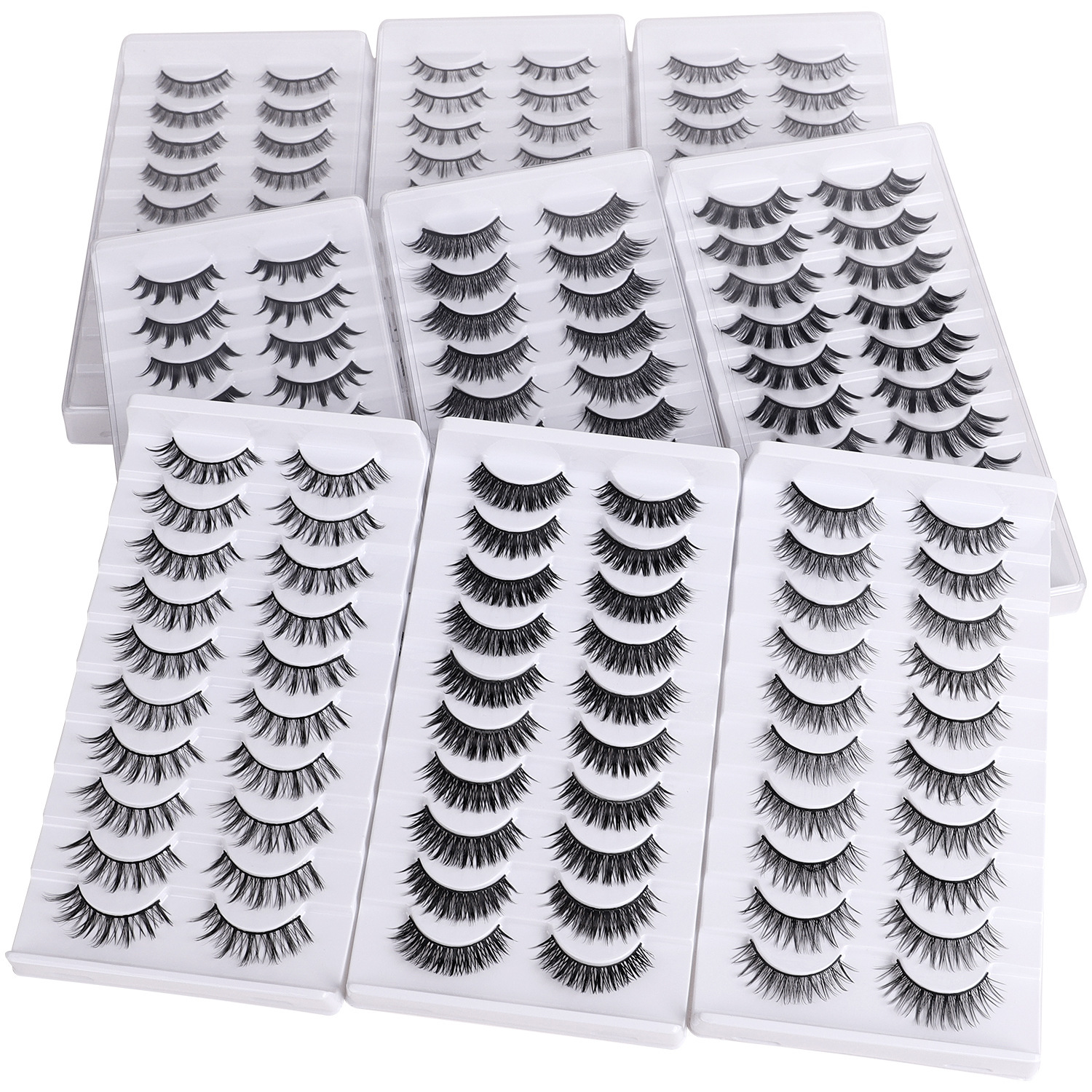 New 10-pair set of European and American black stem 3D false eyelashes, thick and three-dimensional little devil eyelashes, in stock at Pingdu Factory Item Picture