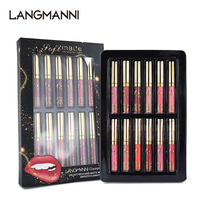 Langmanni 12-color matte Lip Gloss set, matte lip gloss Amazon Lipstick set details Picture