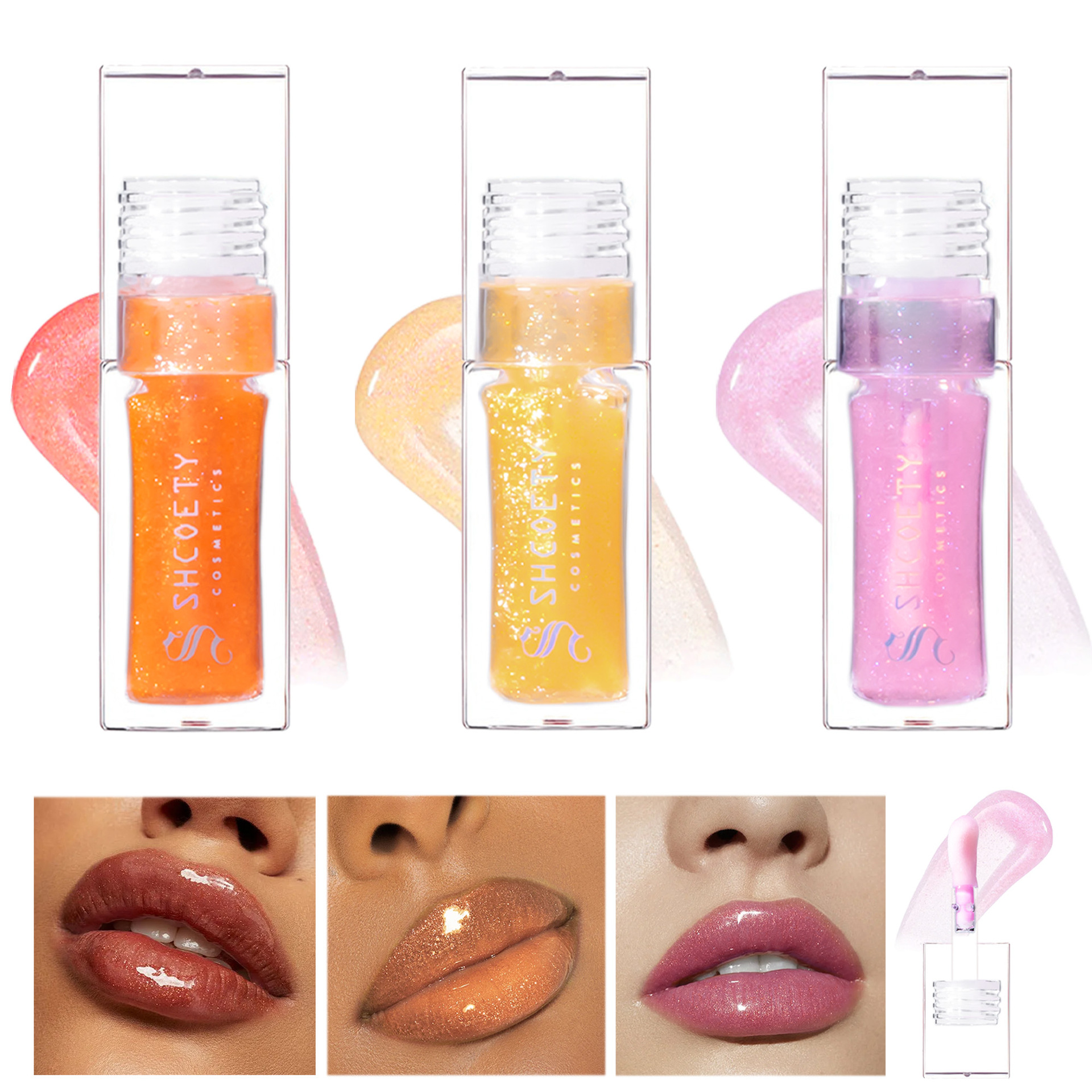 SHCOETY Cross-border Thermochromic Lip Oil Set: Moisturizing, hydrating, easy to color, pearlescent, fine shimmering, color-changing lip gloss, pouty lips Item Picture