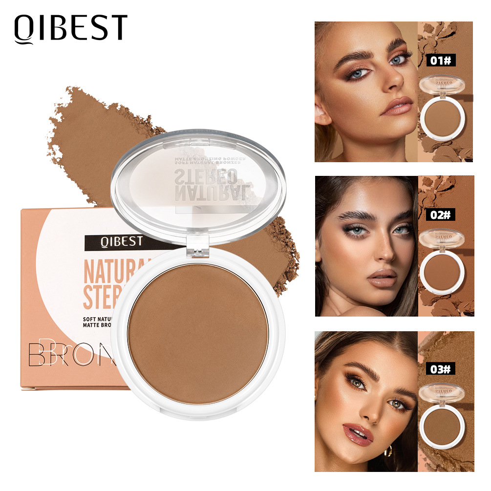 QIBEST cross-border matte contouring powder is not easy to smudge, contour contour powder, shadow and nose shadow powder, facial makeup full figure