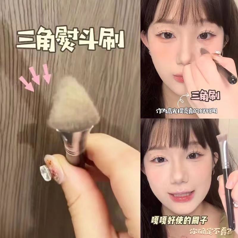 Triangular High-gloss Ironing Brush, Extra-large fiber bristles, brightening and concealing brush, powder-free and scar-free beauty brush, Cangzhou makeup brush Specification drawing
