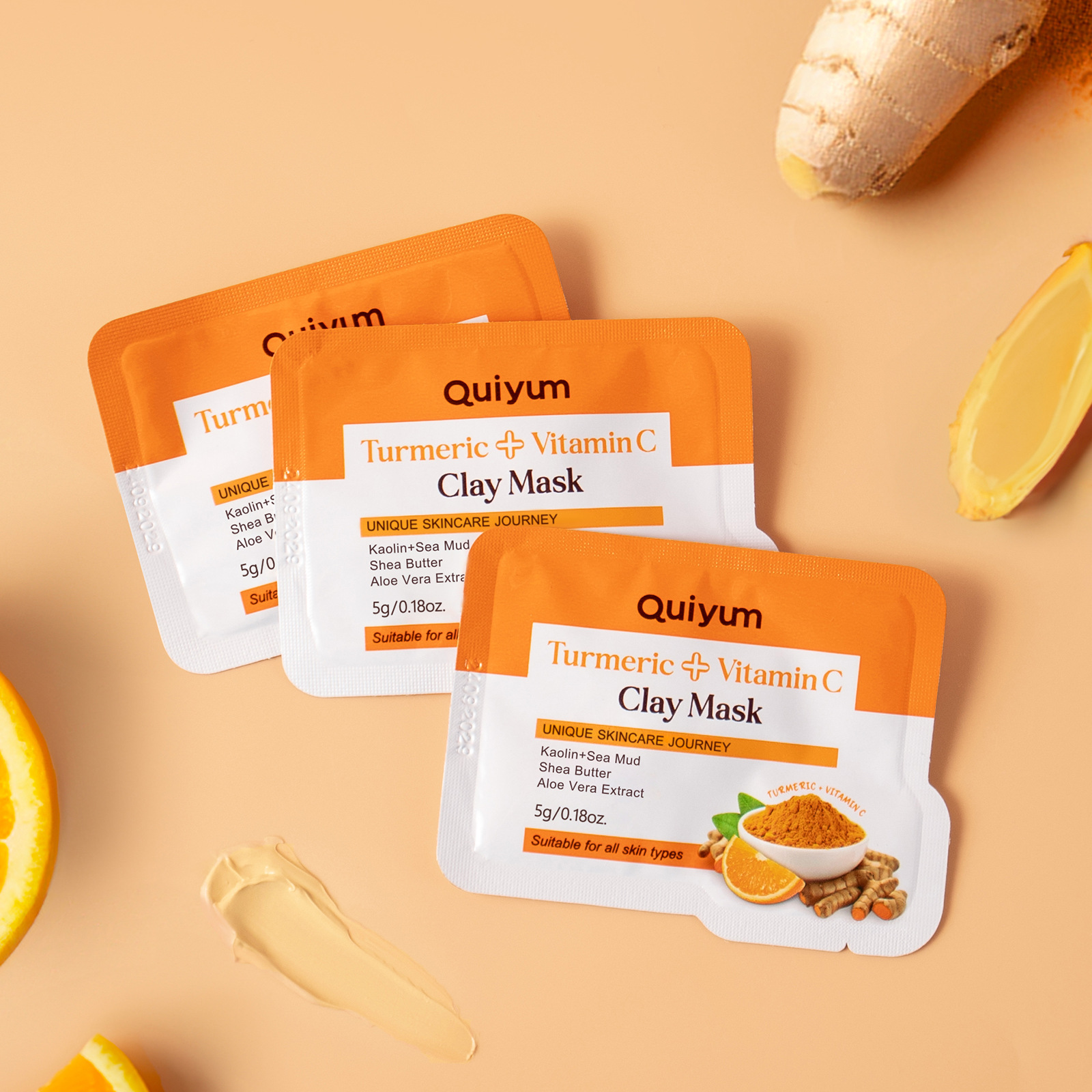 Cross-border QUIYUM Mask with turmeric and vitamin c for hydrating, Moisturizing and cleansing, 5g tablet pack, available for wholesale from the manufacturer full figure