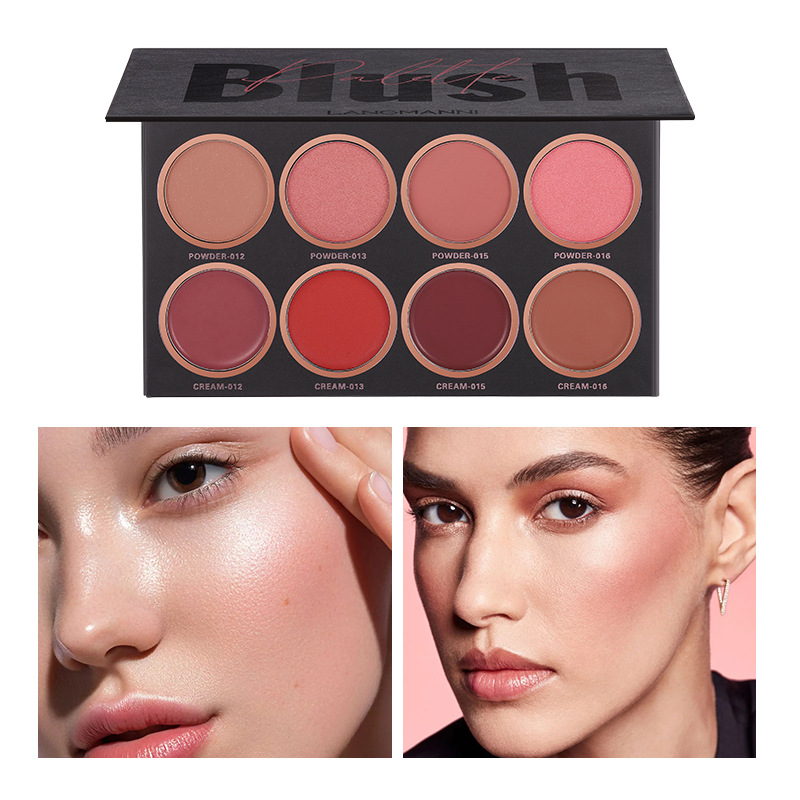 Langmanni Eight-color matte Blush High Disc brightens skin tone Natural Blush Plate Blush Cream Specification drawing