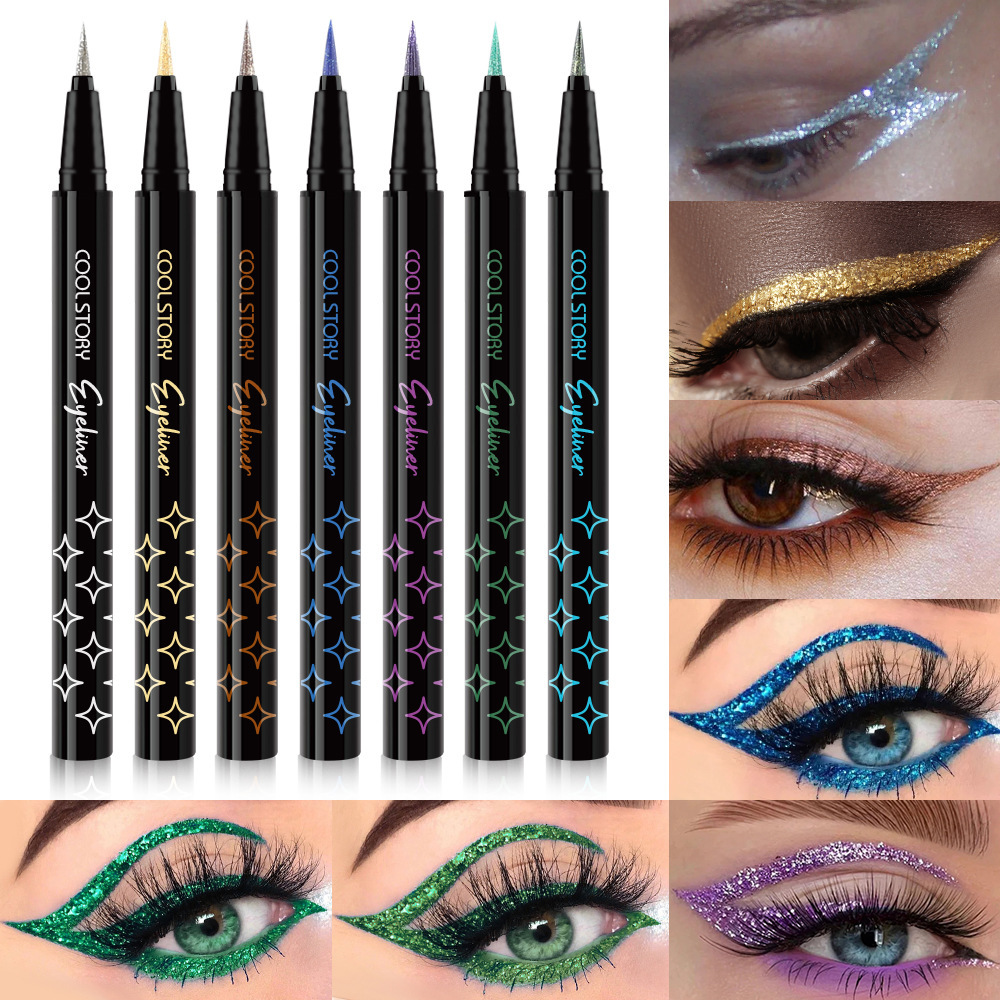 cool story Liquid High-gloss Eyeliner Pen with pearlescent fine Sparkle, brightening, quick-drying, water-resistant and sweat-proof metal sleeping pen details Picture