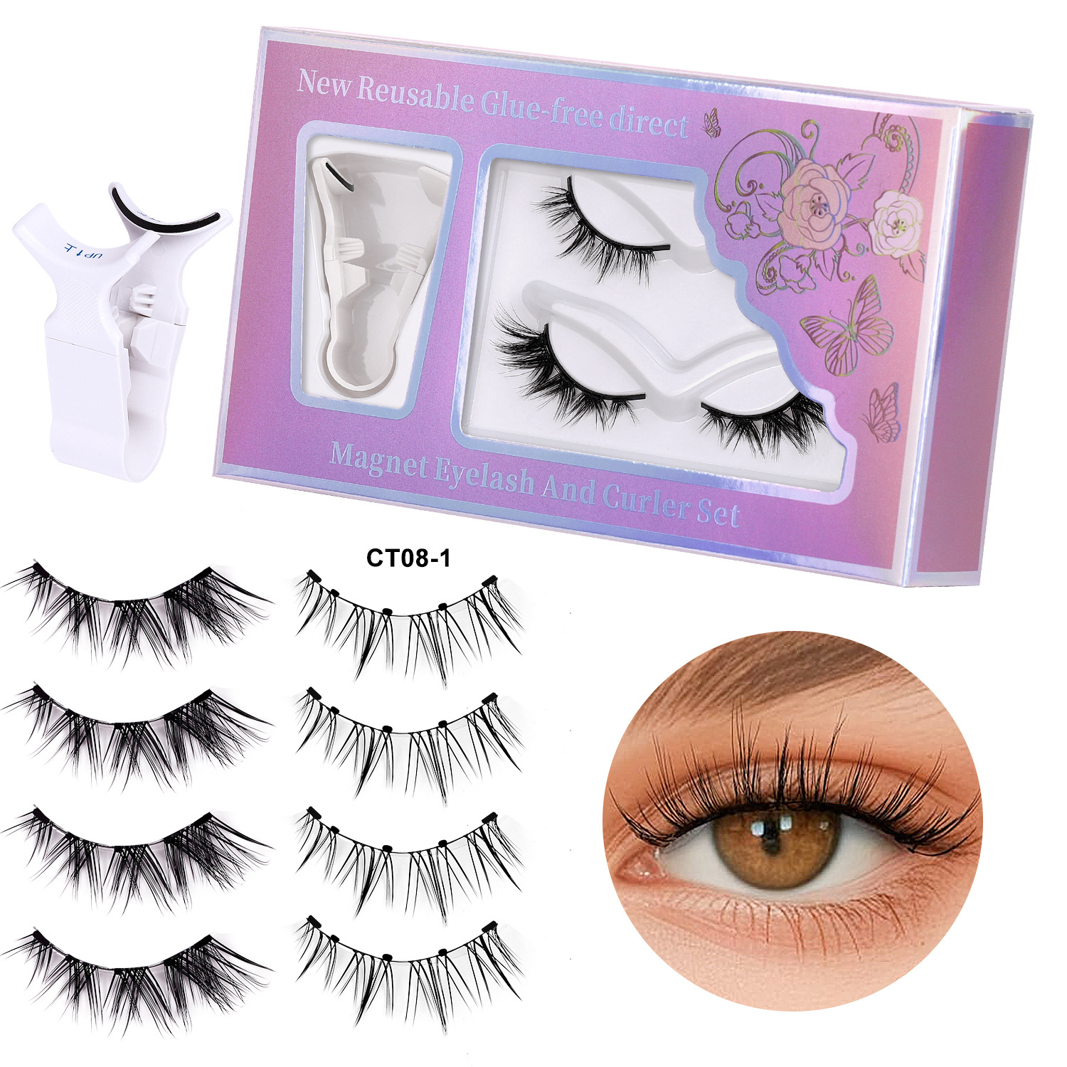 Newly upgraded Meiyan Small Round Magnetic False eyelash cross-border European and American 3D 5D two-pair magnetic eyelash set box full figure