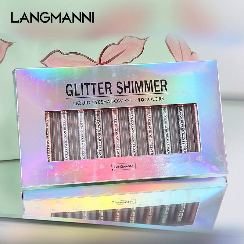 Langmanni Ten Diamond Sparkling Liquid Eyeshadow Set, Psychedelic Pearlescent Eyeshadow Gift Box Specification drawing