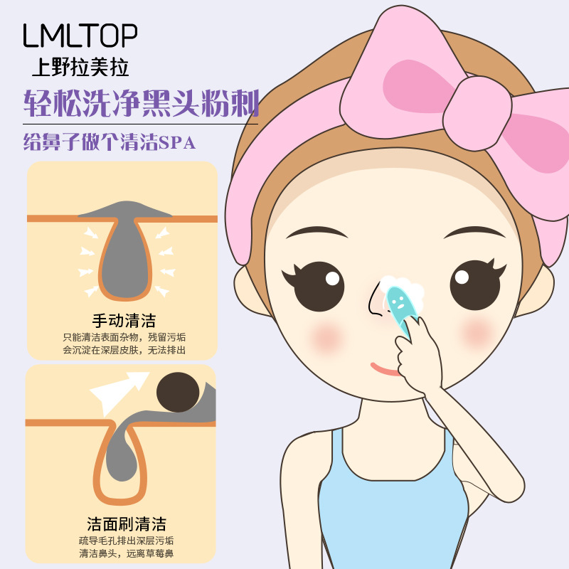 Ueno Lamila silicone nasal brush, finger cots, face brush, blackhead and acne cleaning brush, facial cleansing brush C0377 Specification drawing