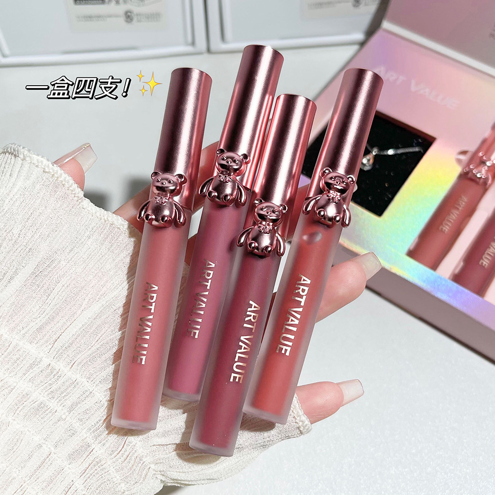 Art Value Little Bear Lip Clay Necklace Set Matte and Glossy Lip Clay Mirror Lip Glaze Wholesale for Girls Specification drawing