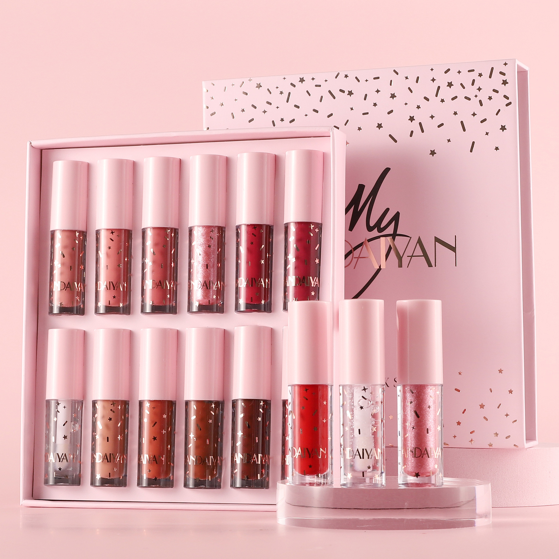Cross-border 12-color matte lip gloss set handaiyan Long-lasting waterproof non-stick rim Red Lip gloss set details Picture