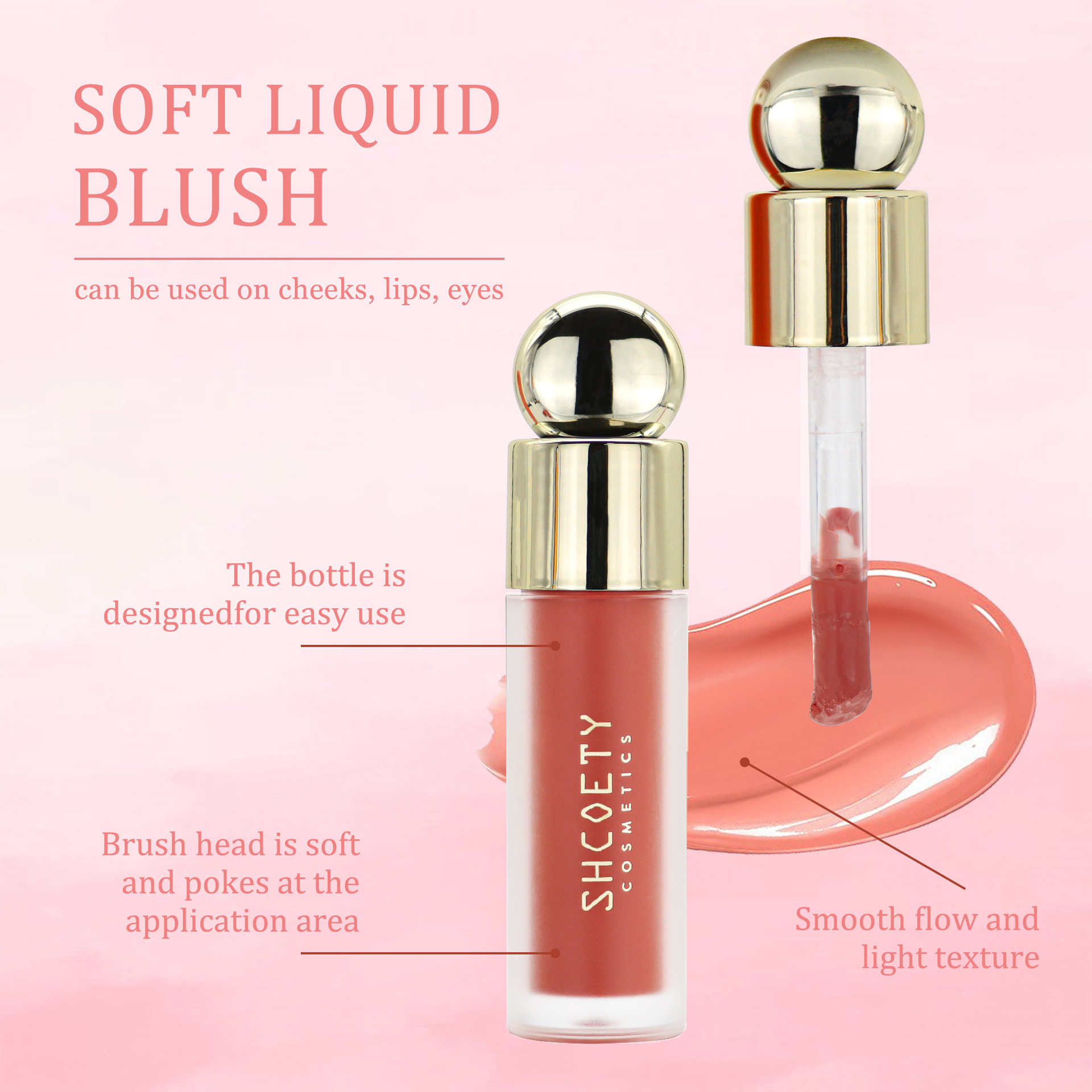 SHCOETY's cross-border bestseller liquid cheek Blush, lip and cheek moisturizer, multi-functional natural contouring, brightening and radiant complexion Specification drawing