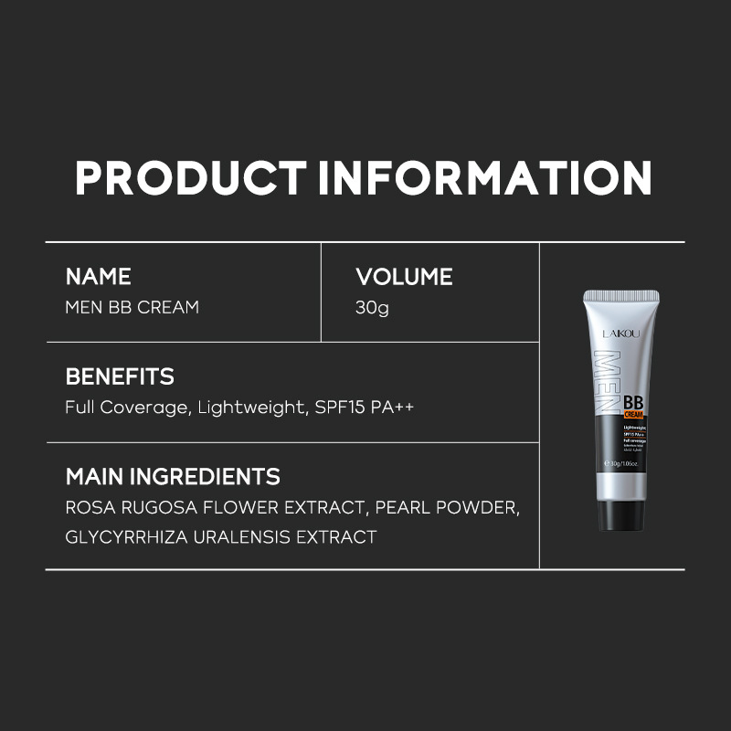 temu Edition Laicome Men's bb Cream 30g (Tube) in multiple colors to choose from, a cosmetic manufacturer for concealing and brightening skin tone Application Scenario