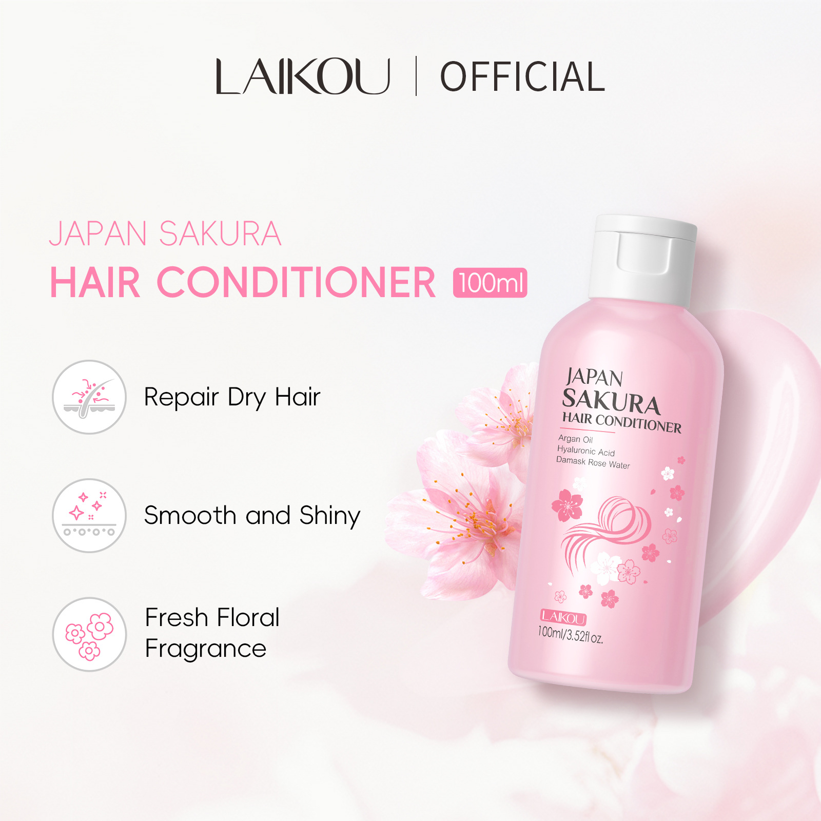 Cross-border LAIKOU Cherry Blossom Conditioner 100ml, Smooth Hair, Moisturize split ends, factory in stock wholesale full figure