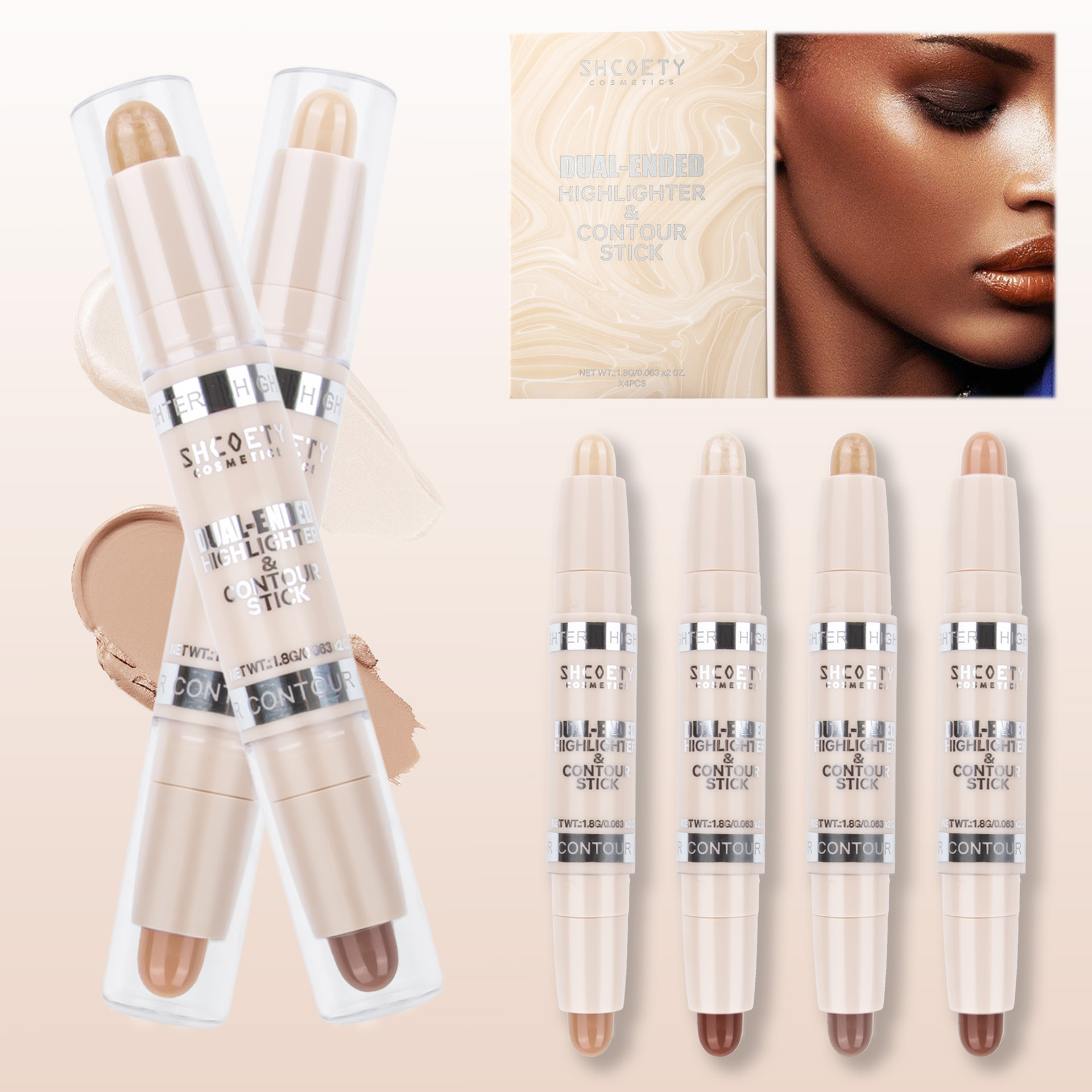 SHCOETY Double-head Contouring Stick, High-gloss stick set, matte three-dimensional Contouring, Nose shadow brightening, Sleeping Pen, Cross-border details Picture