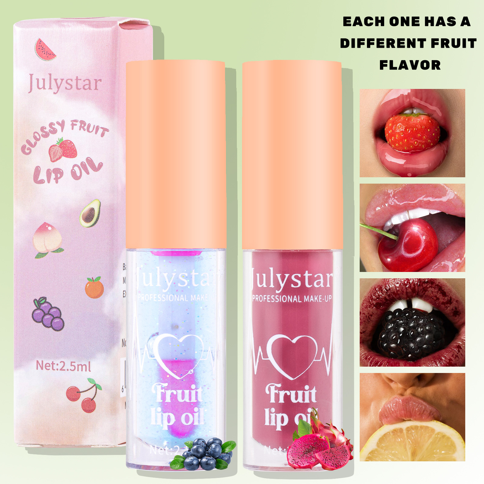 Julystar Amazon's best-selling 20-color fruit lip gloss, water-transparent Moisturizing and nourishing pearlescent lip oil details Picture