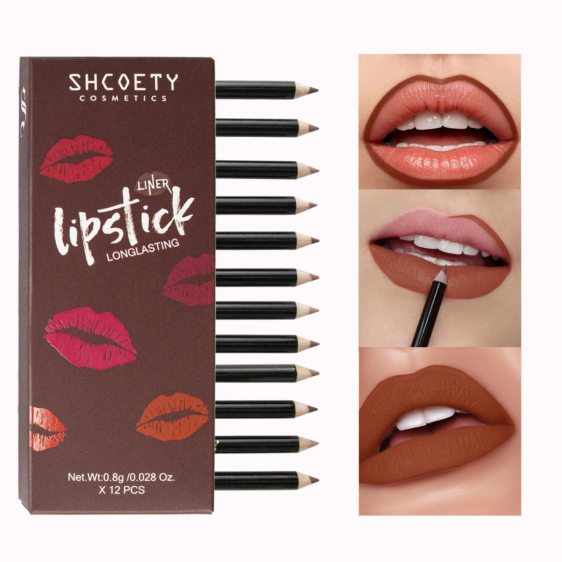 SHCOETY Cross-border 12-color matte Lip liner Pen Set Nude Lipstick Long-lasting and non-fading Outlining Lip liner makeup full figure