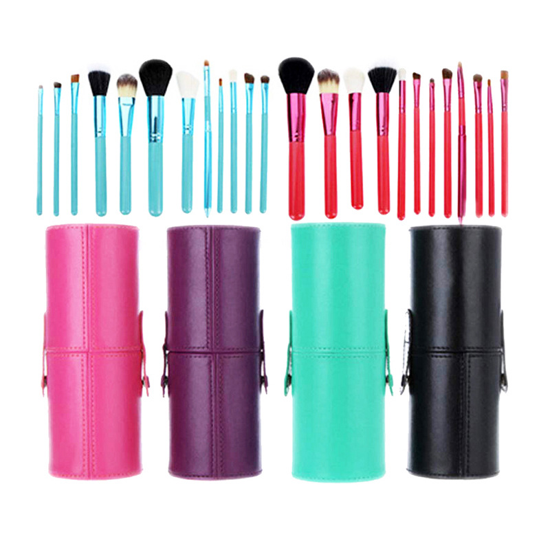 Wholesale of foreign trade quality products: 12-piece makeup brushes, wool cylinder makeup brush sets, 12-piece cylindrical makeup brushes, makeup tools full figure