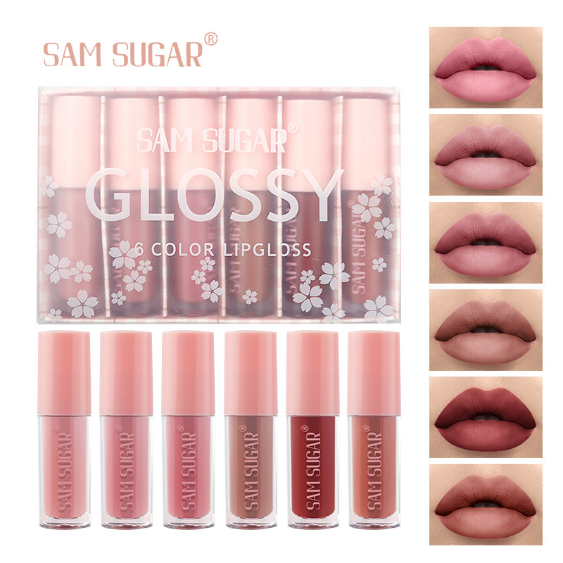 SAM SUGAR Matte non-stick Cup 6-color Lip Gloss set Matte Velvet easy-to-Apply Lip Gloss Glaze liquid full figure