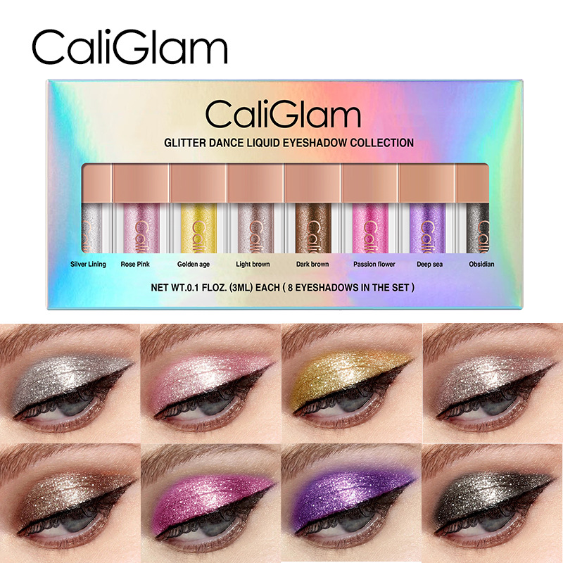 Langmanni 8-Bottle Eyeshadow Liquid Set: High-gloss Multi-Color Pearlescent Glitter Liquid Colored Eyeshadow full figure