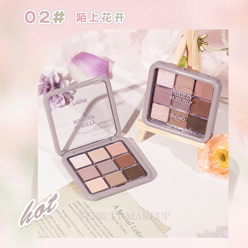 NOVO nine-color eyeshadow palette, earth tones, super shiny, no smudging, sparkling, waterproof, high-end feel, affordable student Instagram Application Scenario